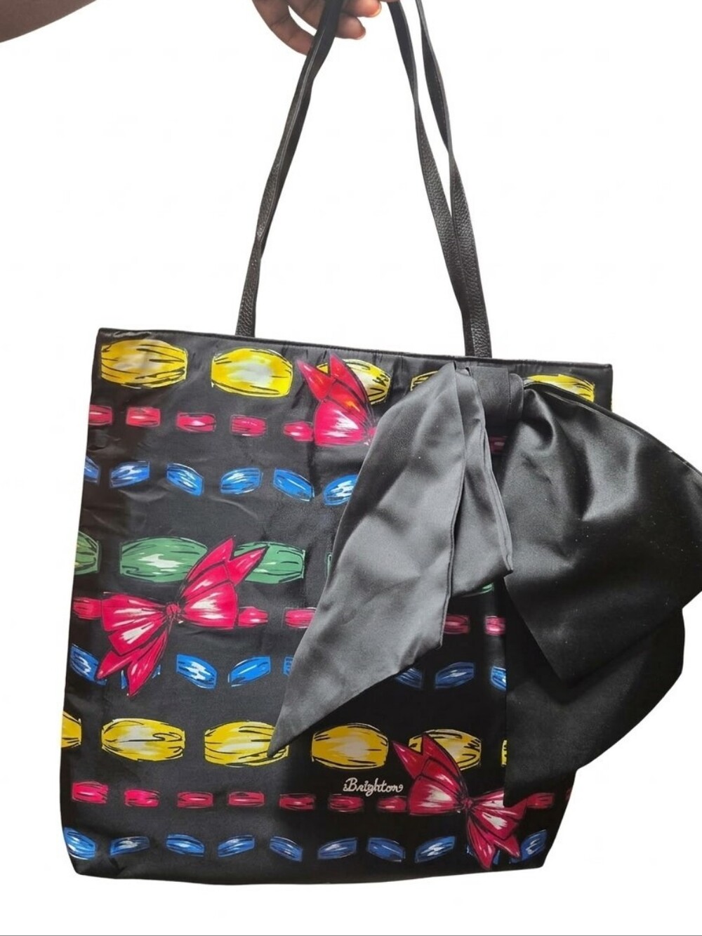 Brighton Black Tote with Colorful Floral Bow Print - See Description